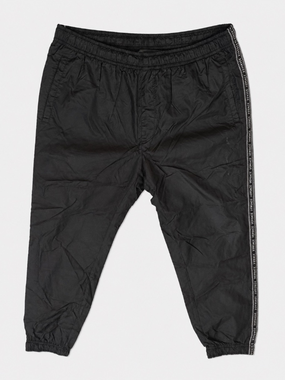Versace 2019 Black Logo Tape Track Pants A85208 Made Italy IT 54 US 38 2XL